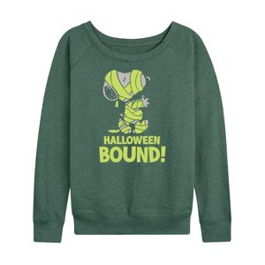 Women's - Peanuts - Halloween Bound Glow In The Dark Lightweight French Terry Wide Neck Long Sleeve Shirt - 1 of 4