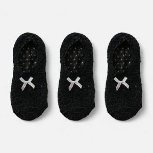 Anna-Kaci Women's 3-Pack Non-Slip Plush Fuzzy Slipper Socks with Fabric Bow and Grip Bottoms - 1 of 2