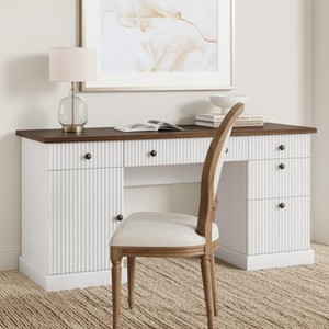 Fluted Home Office Desk Storage, 60 in Modern Executive Desk with Charging Station, Wooden Computer Writing Desk with File Drawers for Study Room - 1 of 4