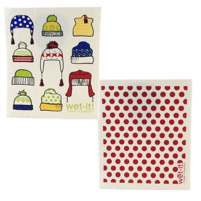 Swedish Dish Cloth 7.75" Tobaggans Dots & Dots Red Eco Friendly  -  Dish Cloth