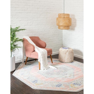 Pink and Ivory Medallion Flat Woven Rectangular 10' x 14' Rug