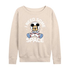 Women's - Disney - Mickey I Need Some Space Lightweight French Terry Wide Neck Long Sleeve Shirt - 1 of 4