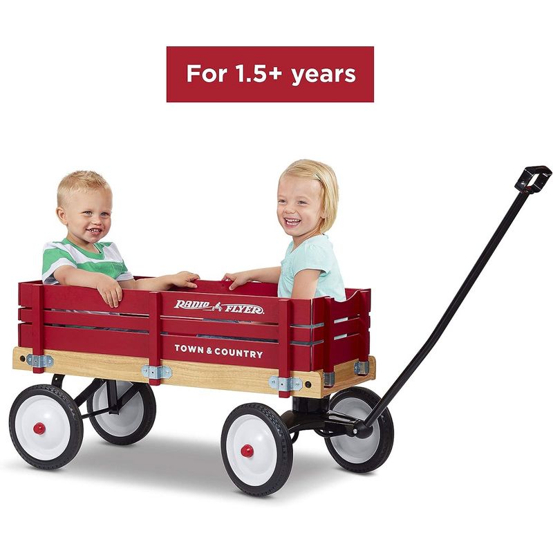 Radio Flyer Town and Country Wooden Kids Wagon with Removable Side Panels and Foldable Long Handle, For Kids Ages 1.5 Years and Up, Red, 4 of 8