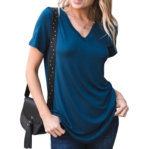 Amaryllis Women's Short-Sleeve Casual V-Neck High-Low Hem Tee Soft Lightweight Comfortable - 1 of 3