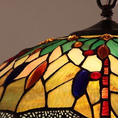 Empress Tiffany-Style Bronze Dragonfly Glass Pendant Lamp