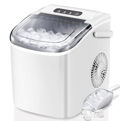 R.W.FLAME Portable Ice Maker,Countertop Model,Self-Cleaning,26.5lbs/24Hrs,6 Mins/9 Pcs Bullet Ice,Includes Ice Scoop and Basket