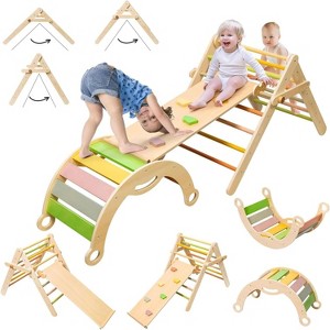 deli 7 in 1 Pikler Triangle Set, Large Size Toddler Climbing Triangle Set, Wooden, Foldable Montessori Climbing Set - 1 of 4