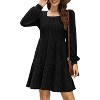 Square Neck Long Sleeve Babydoll Sweater Dress | Casual Fall Dress for Women Black - 3 of 4