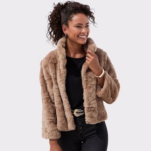 Women's Cropped Faux Fur Jacket - LASCANA - 1 of 4