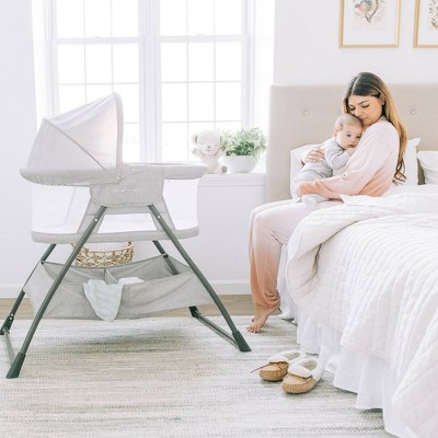 Pebble Grey Foldable Bedside Baby Bassinet with Canopy