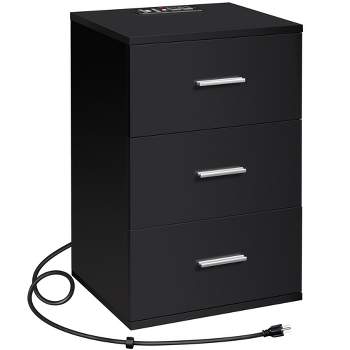 Yaheetech Tall Bedside Table End Table with Charging Station, Black