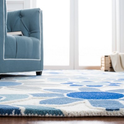 Ivory and Blue Hand-Tufted Wool Kids Square Rug