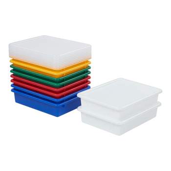 ECR4Kids Letter Size Flat Storage Tray with Lid, Plastic Storage Bins, 10-Pack