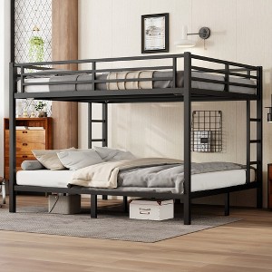 TIRAMISUBEST Metal Queen Over Queen/California king over California king Bunk Bed for Teens,Space-Saving Bunk Bedframe with Ladder and Guardrail - 1 of 4