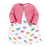 Hudson Baby Infant and Toddler Girl Cotton Dress and Cardigan Set, Cute-A-Saurus