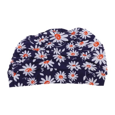 Unique Bargains Polyester Sunflower Pattern Swim Cap 5.91"x9.25" Navy Blue White 1 Pc