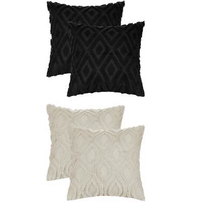 Unique Bargains Patterned Soft Shaggy Plush Faux Fur Throw Pillow Covers Set 4 Pcs