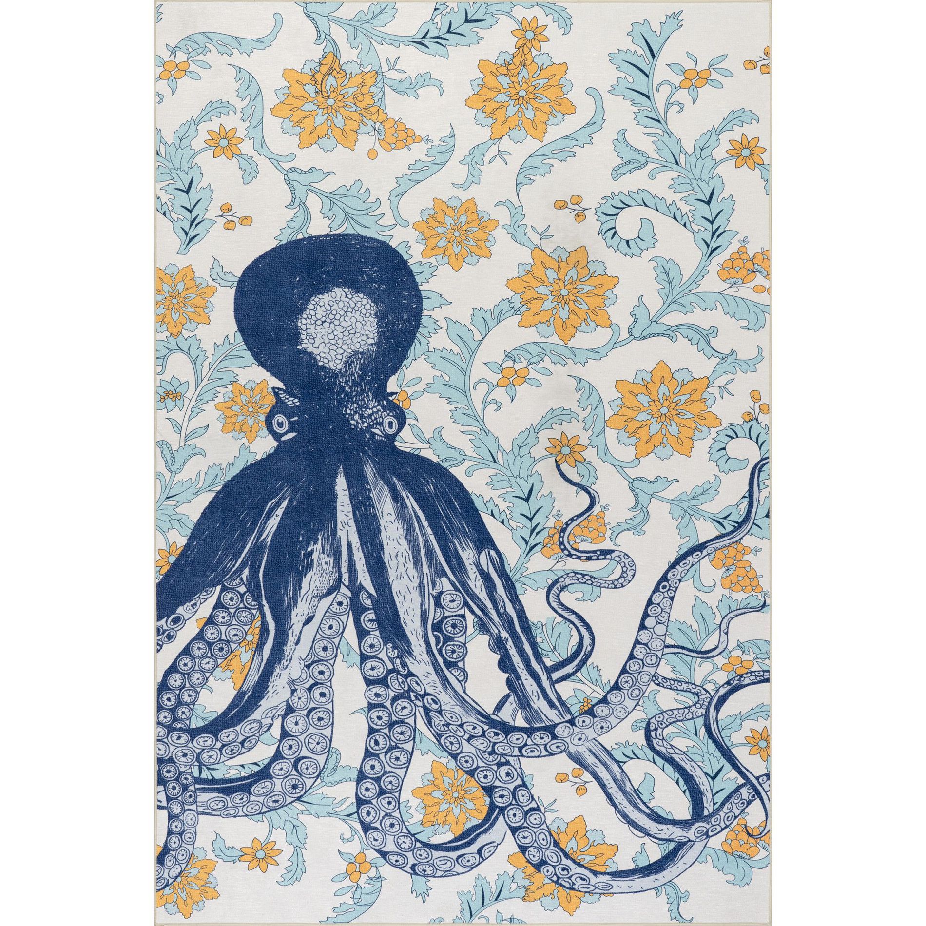 Nuloom Noori Coastal Spill Proof Treated Pet Friendly Premium Machine Washable Area Rug, 4' x 6', Blue