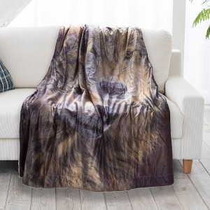 Faux Shearling Fleece Throw Blanket - Wolf Print Pattern by Hastings Home - 1 of 4