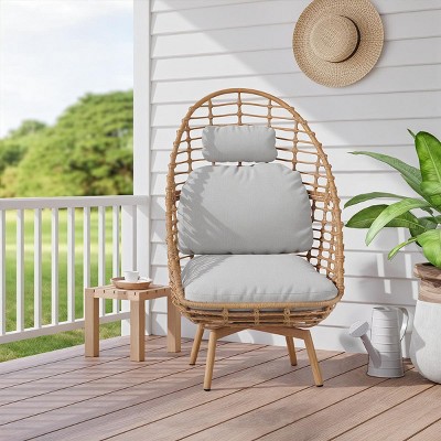 Outdoor Wicker 360° Swivel Lounge Chair with Cushion,PE Rattan Woven High Back Patio Lounge Egg Chair,Outdoor Wicker Garden Egg Chair-Coolbibila
