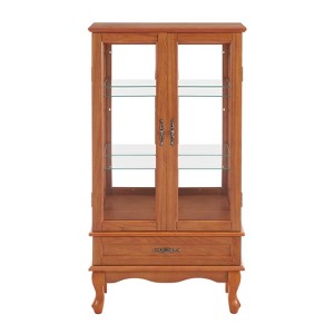 FONTOI Glass Cabinet Curio Display Cabinet with Adjustable Shelves, 2 Doors and 1 drawer Cabinet for Living Room, Oak, 11.81"*49.4"*25.98" - 1 of 4