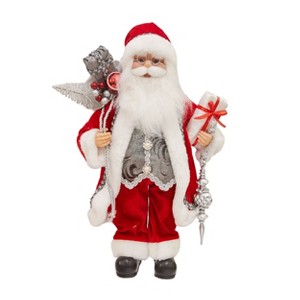 Season's Designs 16" Red White Silver Standing Santa Figurine with Gift and Christmas Ornament Indoor Tabletop Decor for Christmas () - 1 of 1