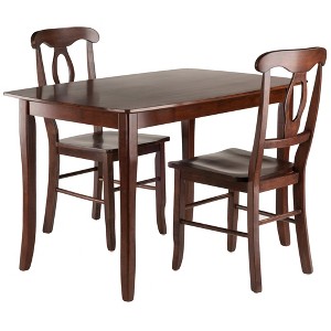 3pc Inglewood Dining Table with 2 Key Hole Back Chairs Walnut - Winsome: Solid Wood, Non-Extension, Modern Style - 1 of 3