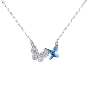 Butterfly Pendant Necklace Womens Blue Crystal Sterling Silver Ginger Lyne Collection - 1 of 4