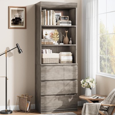 Homhougo Bookcase with Drawers 70.27 Inches Tall Bookshelf Farmhouse Bookcases Wooden Deep Bookshelves Storage Cabinet Organizer