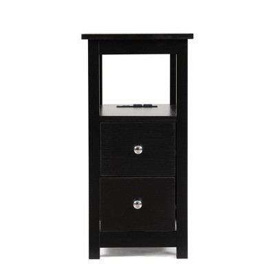 NicBex Narrow Wooden Nightstand with Charging Station and 2 Drawers for Bedroom and Living Room
