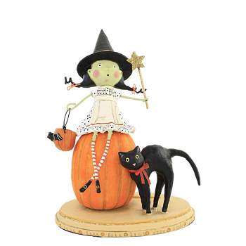 Lori Mitchell 9.5 Inch Bewitched Halloween Black Cat Green Figurines