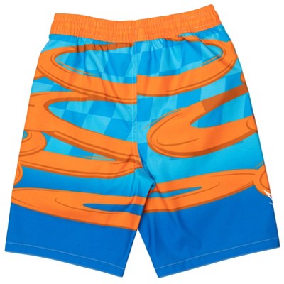Hot Wheels Little Boys' Raglan Short Sleeve Swim Shirt and Drawstring Board Shorts Bathing Suit Royal Blue Orange 6 — фото 5