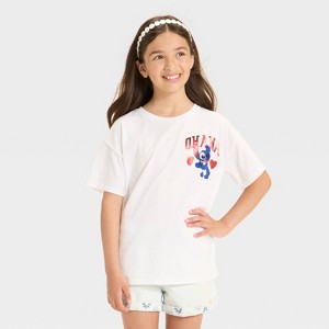 Girls' Stitch Short Sleeve 'Ohana' Oversized T-Shirt - The Disney Collection by Cat & Jack™ White - 1 of 4