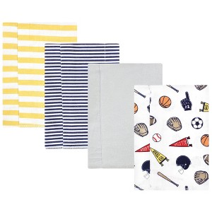 Hudson Baby Infant Boy Cotton Flannel Burp Cloths, Sports Fan 4 Pack, One Size - 1 of 4
