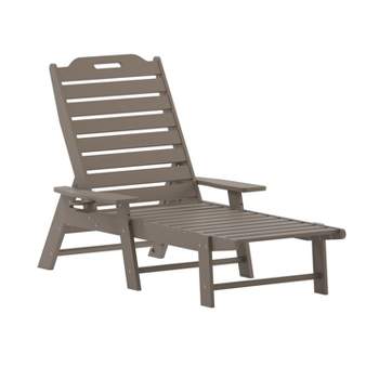 Flash Furniture Monterey Set of 2 Adjustable Adirondack Loungers with Cup Holders- All-Weather Indoor/Outdoor HDPE Lounge Chairs