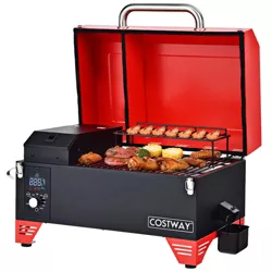 Costway Portable Tabletop Pellet Grill Outdoor Smoker BBQ w/Digital Control System Red