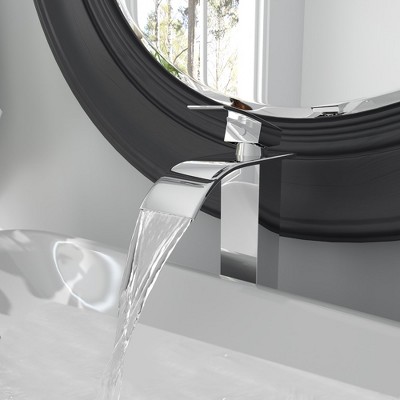 Polished Chrome Waterfall Vessel Sink Faucet with Lever Handle