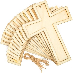 Bright Creations 12 Pack Unfinished Wooden Cross with Jute String, Small Wooden Crosses for Crafts and DIY Projects, 3.8 x 5 Inches - 1 of 4