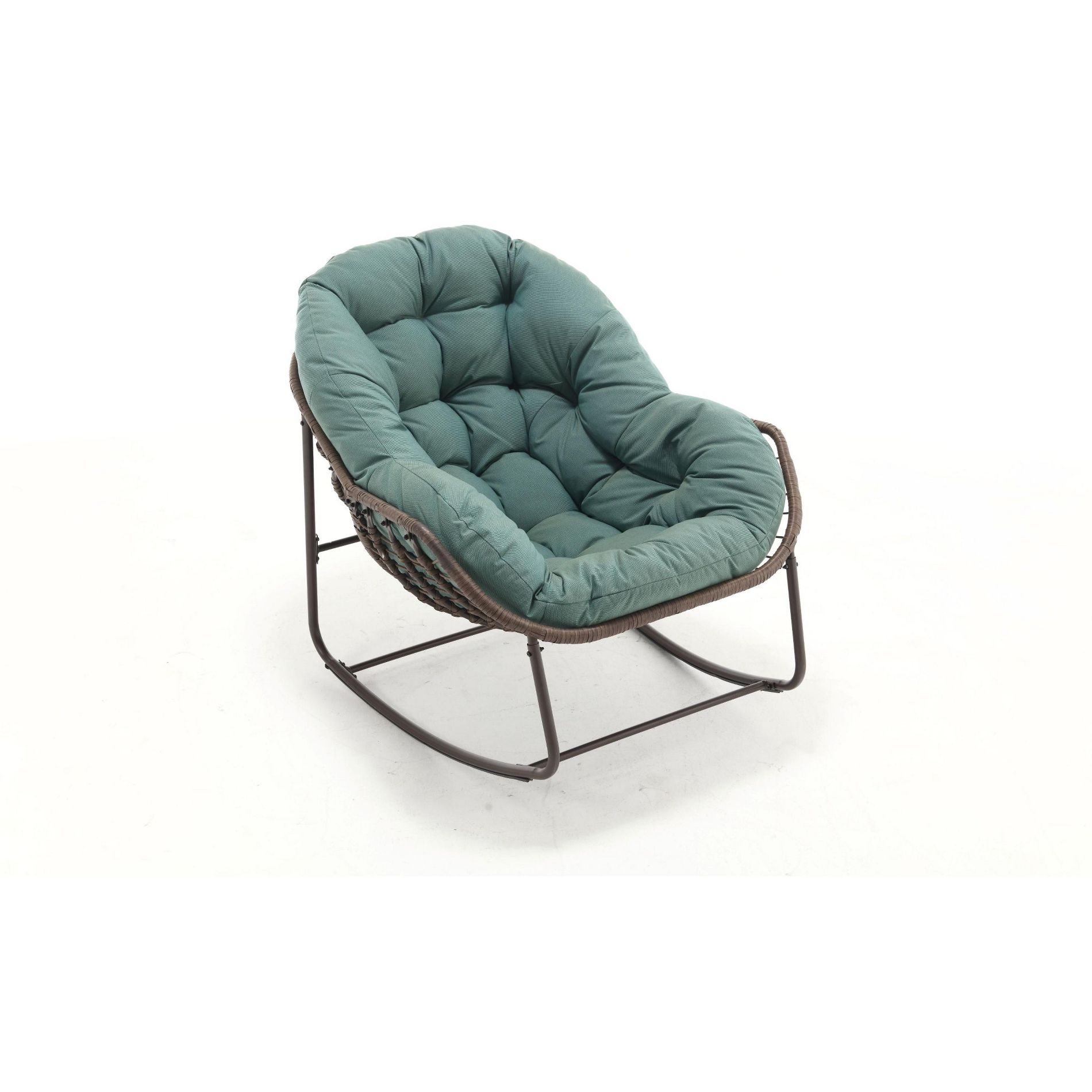 ORRD Outdoor Rocking Chair with Thick Cushion - Light Green Oversized Wicker Egg Rocker for Patio & Garden
