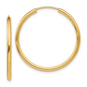 Black Bow Jewelry 2mm x 30mm 14k Yellow Gold Polished Round Endless Hoop Earrings - 1 of 4