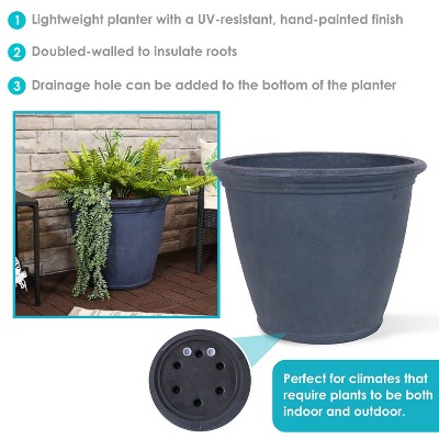Anjelica Rustic Slate 24" Double-Walled Polyresin Outdoor Planter