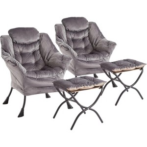 1/2 Set Lazy Chair with Ottoman, Modern Lounge Accent Chair, Leisure Sofa Armchair with Footrest, Reading Armchair with Side Pocket - 1 of 4