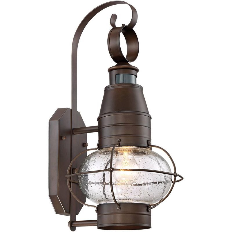 John Timberland Galt Rustic Outdoor Wall Light Fixture Oil Rubbed Bronze Motion Sensor Dusk to Dawn 19 3/4" Clear Seedy Glass for Post Exterior Barn, 1 of 10