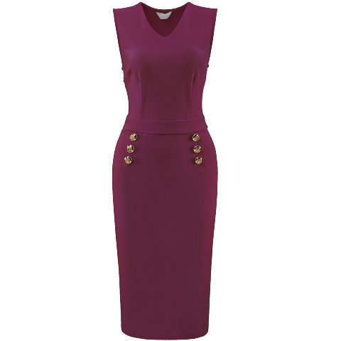 Женские платья INSPIRE CHIC Women's Sleeveless V Neck Button Decor Wear to Work Sheath Dress Large Purple