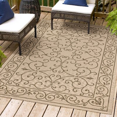 Charleston Vintage Ivory & Brown 9' x 12' Flatweave Outdoor Rug