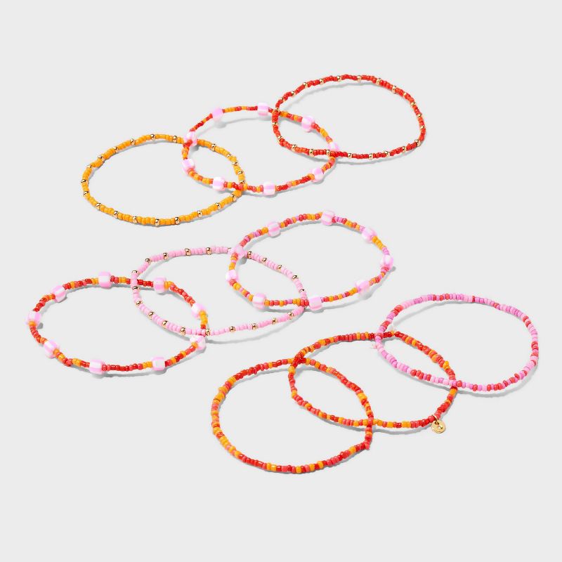 Mini Beaded and Disc Charm Bracelet Set 9pc - Universal Thread&#8482; Pink, 1 of 5