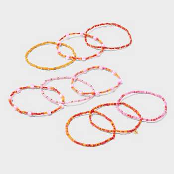 Mini Beaded and Disc Charm Bracelet Set 9pc - Universal Thread™ Pink