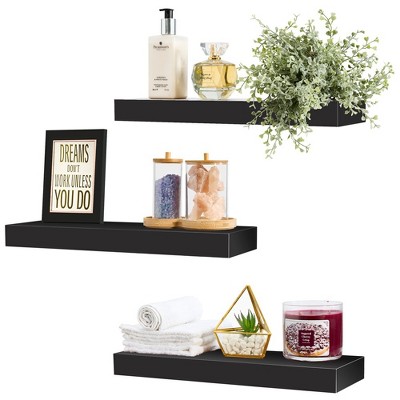 Black Rectangular Floating Wall Shelves Set of 3