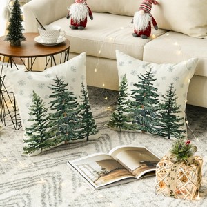 Christmas Trees Snowflake Throw Pillow Covers Set of 2, 18 x 18 Inch Winter Holiday Cushion Case - 1 of 4