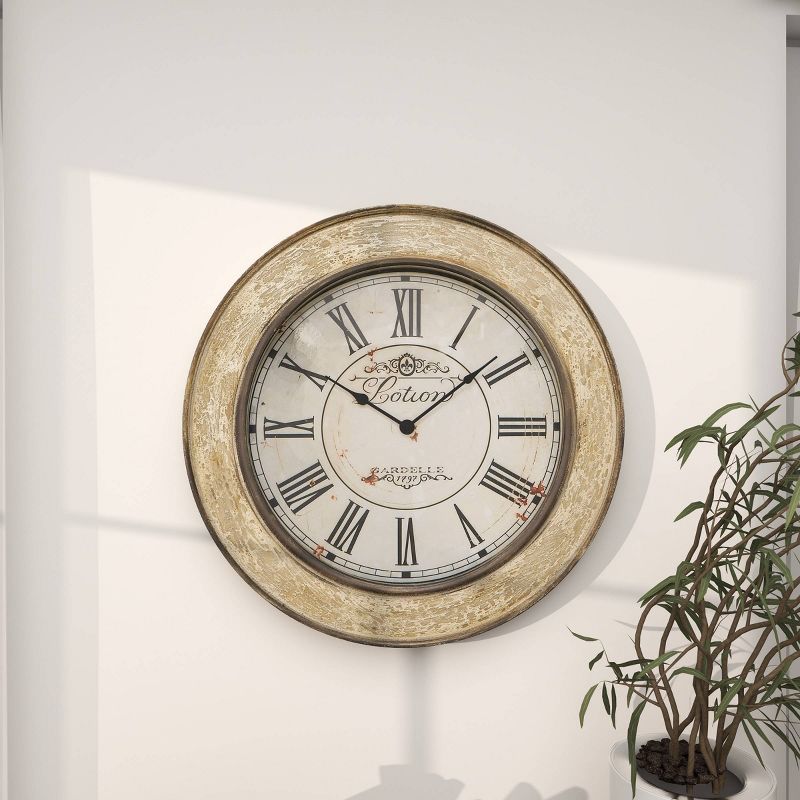 24&#34;x24&#34; Wooden Distressed Wall Clock Cream - Olivia &#38; May, 5 of 19